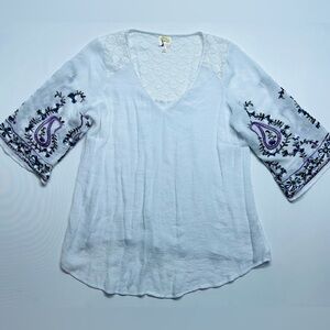 Fig & Flower Embroidered Tunic Womens 2XL Floral Boho Anthropologie Poly Rayon